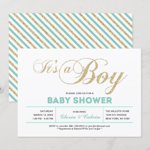 Guld Modern typografi Det är en pojke Baby Showe Inbjudningar
