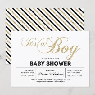 Guld Modern typografi Det är en pojke Babykalas Inbjudningar