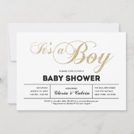 Guld | Modern typografi Det är en pojkvän-babyskor Inbjudningar
