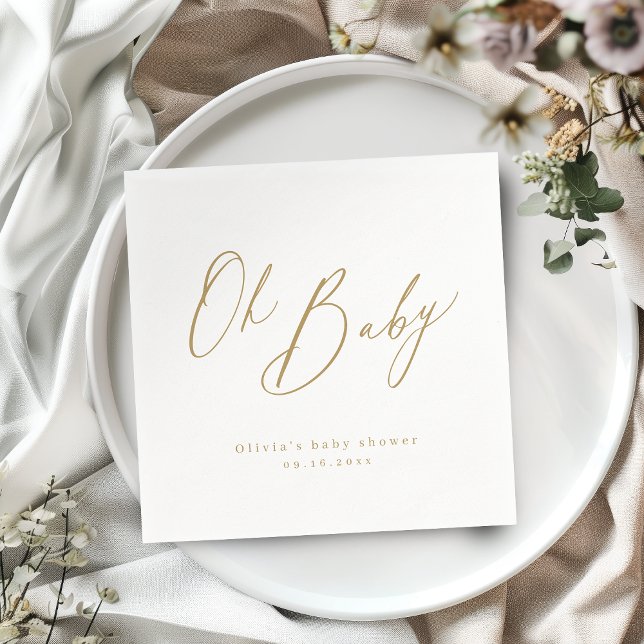Guld, moderna, baby-manuset, minimalistisk baby sh pappersservett (Gold modern oh baby script minimalist baby show napkins)