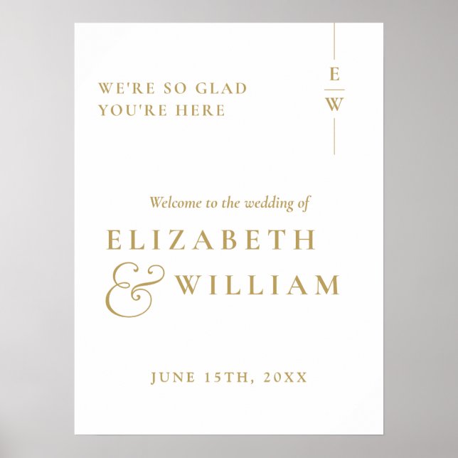 Guld Modernt Elegant Monogram Bröllopsväkommen sky Poster (Framsidan)