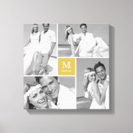 Guld Modernt Rutnät Monogram Bröllop 4 Foto Collag Canvastryck