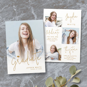 Guld Modernt Skript 4 Foto Examen Annonsering Inbjudningar