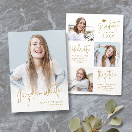 Guld Modernt Skript 4 Foto Examenstillkännande Inbjudningar