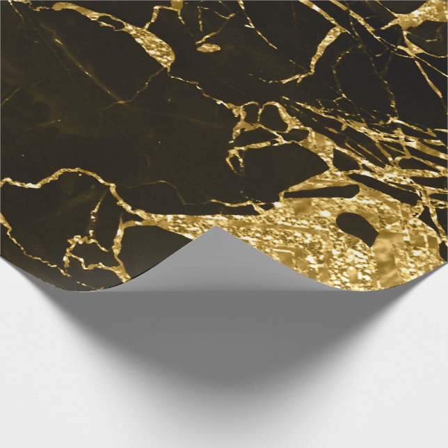 Guld Molten Abstrakt Metallic Black Marble Presentpapper (Hörn)