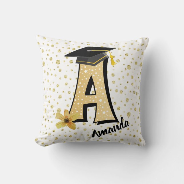 Guld Monogram A Studenten Pillow Gift. Kudde (Framsida)