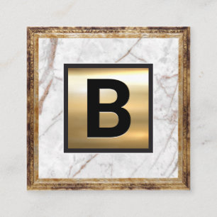 Guld Monogram Antique Ram Vit marmor Fyrkantigt Visitkort