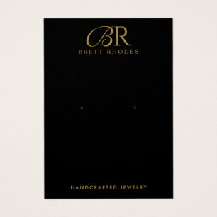Guld Monogram Black Earring Jewelry Visning Card Visitkort