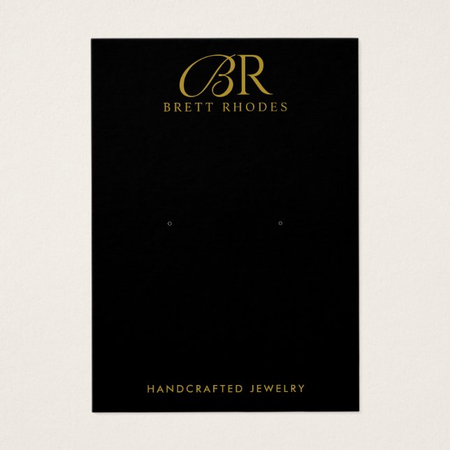 Guld Monogram Black Earring Jewelry Visning Card Visitkort (Framsidan)