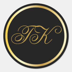 Guld Monogram Black Round Stickers Runt Klistermärke