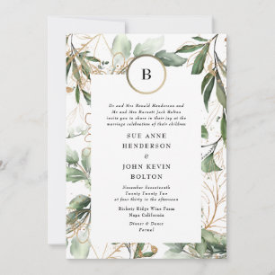 Guld Monogram botaniska eukalyptus Greenery Moss Inbjudningar