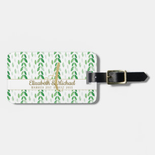 Guld Monogram botaniskt Watercolor Greenery Weddin Bagagebricka