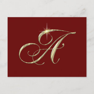 Guld Monogram Brev A Vykort
