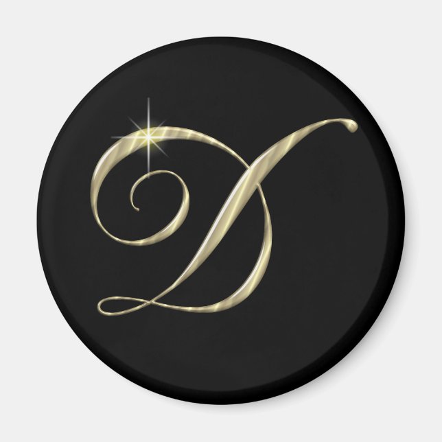 Guld Monogram Brev D Initialer Locker Magnet (Framsidan)