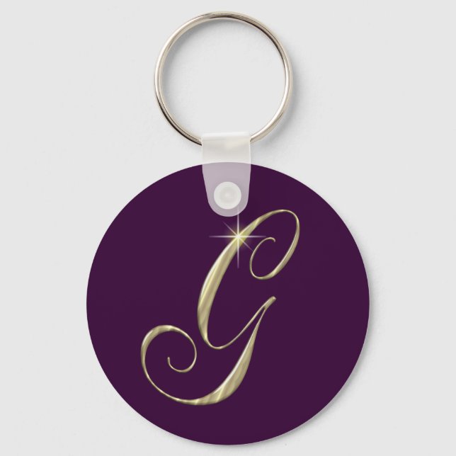 Guld Monogram Brev G Initialer Nyckelring (Framsida)