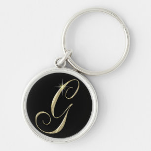 Guld Monogram Brev G Initialer Rund Silverfärgad Nyckelring