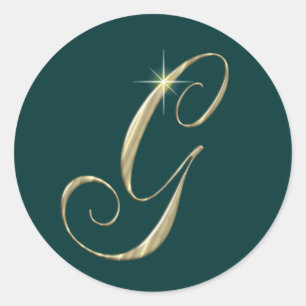 Guld Monogram Brev G Initialer Runt Klistermärke