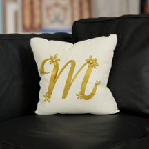Guld Monogram Brev M med Blommigt Information Crea