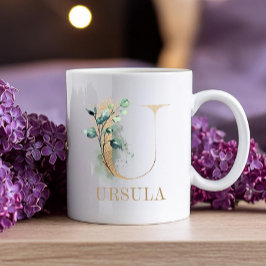 Guld Monogram Brev U Blommigt Kaffemugg