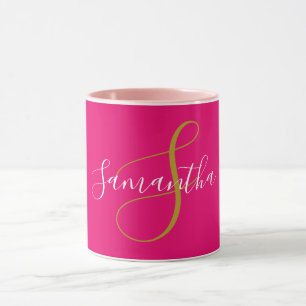 Guld Monogram Brev & Vita Namn Mugg
