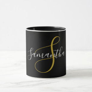 Guld Monogram Brev & White Namn Mugg