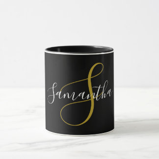 Guld Monogram Brev & White Namn Mugg