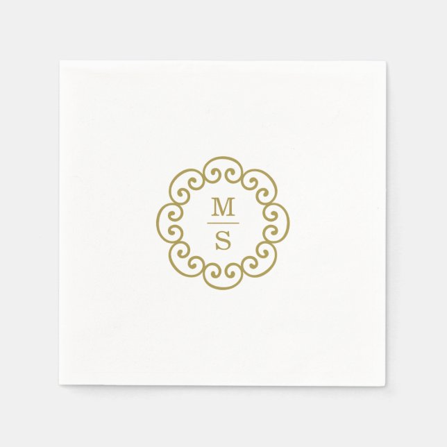 Guld Monogram Bröllop Pappersservett (Framsidan)