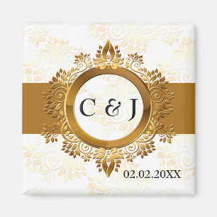 guld monogram bröllop spara datum magnet