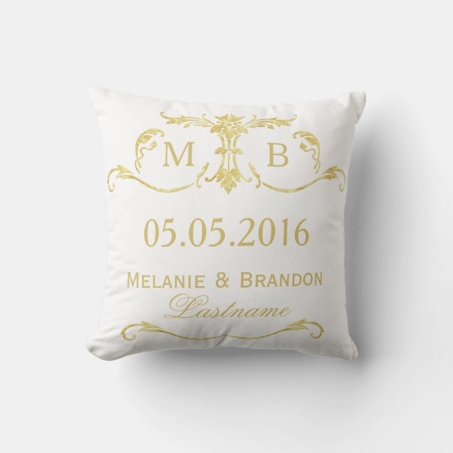 Guld monogram bröllop vid personligen vid pelaren kudde (Framsida)
