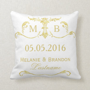 Guld monogram bröllop vid personligen vid pelaren kudde
