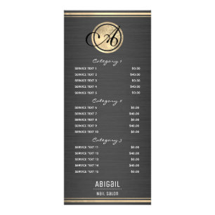 Guld Monogram Brushed Metall Nail Salon 3 Service Reklamkort
