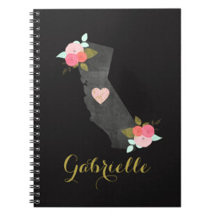 Guld Monogram California State & Movable Heart Anteckningsbok