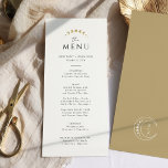 Guld Monogram Celestial Bröllop Meny<br><div class="desc">Byt ut matupplevelsen med menykortet Guld Monogram Celestial Bröllop. Mot en pristilt vit bakgrund ger det gyllene celestial inslag,  tillsammans med det stilistigt enkla anpassadet initialer,  en gnutta magi till era bord-miljöer. Måne-faserna integreras perfekt i designen och höjer matupplevelsen,  vilket symboliserar det varierade kurserna i ditt celestial firande.</div>