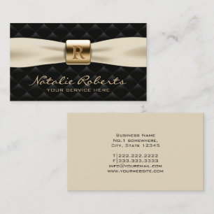 Guld Monogram Diamond Quilory Ribbon Black Visitkort