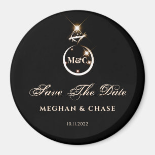 Guld Monogram Diamond Ring Bröllop spara datum Magnet
