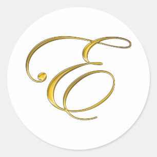 Guld Monogram E Runt Klistermärke