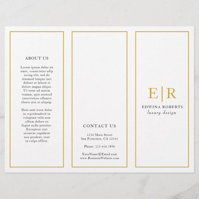 Guld Monogram Elegant Business Trifold Brochure (Framsida)