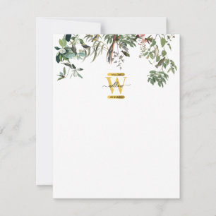 Guld Monogram Elegant Eucalyptus Grey & Birds Anteckningskort