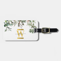 Guld Monogram Elegant Eucalyptus Grey & Birds