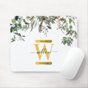 Guld Monogram Elegant Eucalyptus Grey & Birds Musmatta