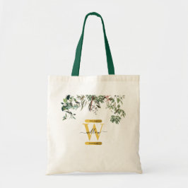 Guld Monogram Elegant Eucalyptus Grey & Birds Tygkasse