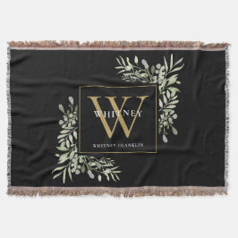 Guld Monogram Elegant Greenery Black Filt