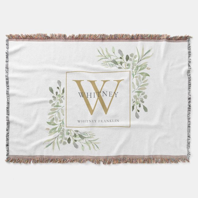 Guld Monogram Elegant Greenery Modern Filt (Framsidan)