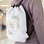Guld Monogram Elegant Modern Greenery Drawstring B Gympapåse<br><div class="desc">Elegant vattenfärgsgrey löv en namn-påse i monogram med en guld-monograminledning. Designad av Thisisnotme©</div>
