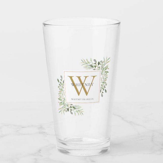 Guld Monogram Elegant Modern Grey Glass Glaskopp (Framsida)