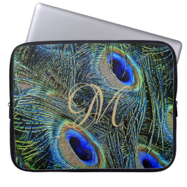 Guld Monogram Färgfulla Peacock Feathers Laptop Fodral