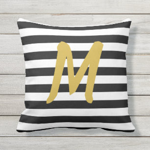 Guld- Monogram för beställnings- Faux på svartv Kudde