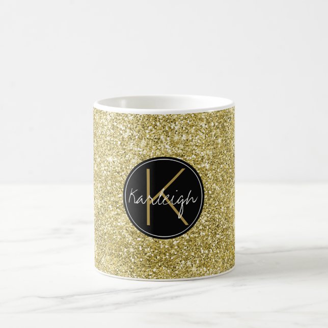 Guld- Monogram för gnistraFauxglitter Kaffemugg (Center)