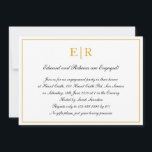 Guld Monogram Formell Förlovningsfest Inbjudningar<br><div class="desc">Formella inbjudningar och inbjudningar till förlovningsfesten i finare har en enkel design med dina händelsedetaljer inuti ett faux guld gräns,  över en vit bakgrund. Överst finns dina två första monogram och dina uppgifter finns i en elegant-kalligrafi. En klassdesign som säkert imponerar.</div>