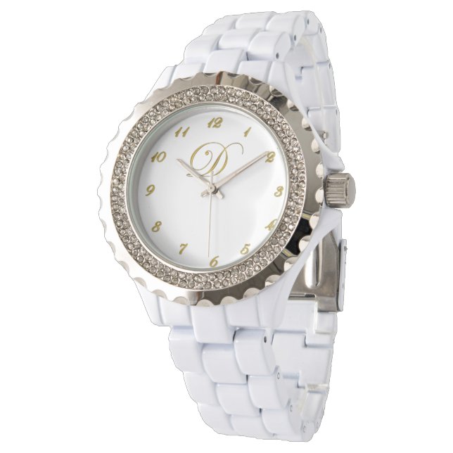 Guld Monogram första bevakning D med Guld-nummer Armbandsur (Vinklad)